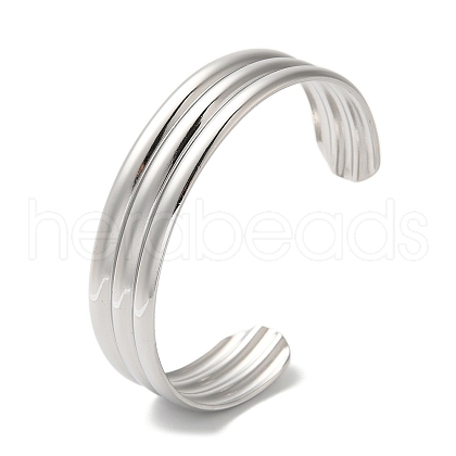 Stainless Steel Grooved Open Cuff Bangles for Women BJEW-G719-22P-1