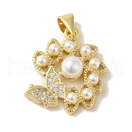 Rack Plating Brass Micro Pave Clear Cubic Zirconia Pendants KK-P267-04A-G-1