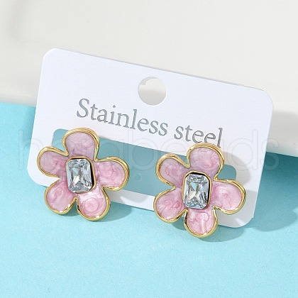 304 Stainless Steel Flower Stud Earrings EJEW-S268-01G-A-1
