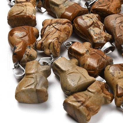 Natural Picture Jasper Pendants G-B127-07P-09-1