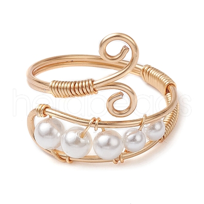 Mother's Day Jewellery Natural Pearl Beaded Open Cuff Rings RJEW-TA00110-02-1