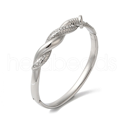 Stainless Steel Crystal Rhinestone Twist Hinged Bangles for Women BJEW-G719-15P-1