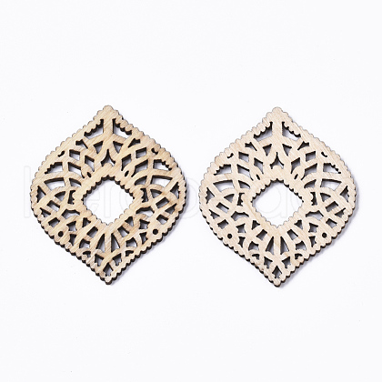 Undyed Natural Wood Filigree Joiners Links X-WOOD-T028-13-1