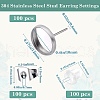 SOFPLATE 100Pcs Flat Round Stainless Steel Stud Earring Settings STAS-SP0001-61C-P-2