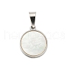 304 Stainless Steel Pave Natural White Shell Flat Round Charms STAS-S130-02P-1