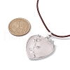Natural Rose Quartz Heart Pendant Necklace with Cowhide Leather Cords NJEW-JN04598-02-3