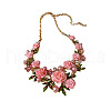 Spring Alloy Rhinestone & Plastic Pearl Rose Flower Garland Bib Necklaces for Women FS-WG9B03D-02-2