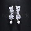 Leaf Brass Clear Cubic Zirconia Dangle Stud Earrings FS-WGEEEF5-02-1