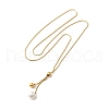 304 Stainless Steel Round Shell Pearl Pendant Lariat Necklaces for Women NJEW-U031-04G-3
