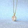 Flat Round Stainless Steel Pave Natural White Shell Initial Pendant Necklaces for Women FS-WG6FA45-03-1