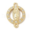 Rack Plating Brass Micro Pave Clear Cubic Zirconia Religion Virgin Mary Connector Charms KK-L224-094G-02-1