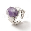 Natural Amethyst Oval Open Cuff Ring RJEW-P082-03P-07-2
