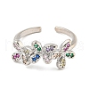 Flower Rack Plating Brass Micro Pave Cubic Zirconia Open Cuff Rings for Women RJEW-N047-01P-01-RS-2