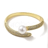 Rack Plating Brass Micro Pave Clear Cubic Zirconia Open Cuff Bangles for Women BJEW-P323-01G-2