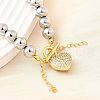 Brass Micro Pave Clear Cubic Zirconia Heart Pendant Round Beaded Necklaces for Women NJEW-D314-07PG-2