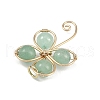 Copper Wire Wrapped Natural Green Aventurine Shamrock Pendants PALLOY-JF02945-02-4