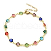 304 Stainless Steel Flat Round Acrylic Rhinestone Cup Chain Anklets for Women AJEW-B031-02G-02-4