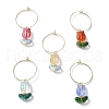 Transparent Glass Tulip Flower Wine Glass Charms AJEW-TA00018-1