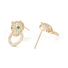 Green Cubic Zirconia Leopard Head with Ring Stud Earrings EJEW-F282-32G-2