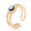 Black Enamel Evil Eye Open Cuff Ring with Clear Cubic Zirconia KK-E005-12G-3