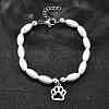 304 Stainless Steel Paw Print Charm Bracelets for Women BJEW-C098-12P-2