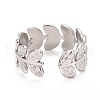 304 Stainless Steel Leaf Wrap Open Cuff Ring for Women RJEW-C025-16P-2