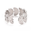 Non-Tarnish 304 Stainless Steel Leaf Wrap Open Cuff Ring for Women RJEW-C025-16P-2