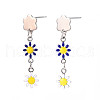 Enamel Flower Long Dangle Stud Earrings EJEW-N049-04B-2