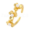 Flower Brass Open Cuff Rings for Women RJEW-G341-01G-4
