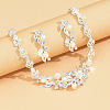 Leaf Alloy & Crystal Rhinestone & Plastic Pearl Chain Necklace & Stud Earring FS-WGF3342-01-4