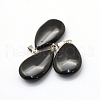 Teardrop Natural Black Stone Pendants G-Q368-13-2