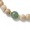 3Pcs Natural African Padauk Wood & Sandalwood & Wood & Striped Agate & Green Aventurine & Quartz Crystal Round Beaded Stretch Bracelets for Women BJEW-JB11929-5