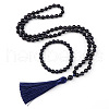 Synthetic Blue Goldstone Round Beaded Pendant Necklaces & Bracelets Sets FS-WG9D102-25-2