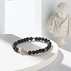 Natural Obsidian & Lava Rock Round Beads Stretch Bracelets Set BJEW-JB06982-04-7