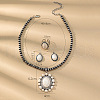 Bohemian Style Oval Alloy & Synthetic Turquoise Pendant Necklaces & Dangle Earrings & Cuff Rings Sets FS-WG676BC-01-2