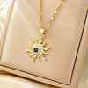 Brass Pave Clear & Blue Cubic Zirconia Sun Pendant Necklaces for Women RG3792-2-1