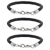 CHGCRAFT 3Pcs Imitation Leather Wrap Wide Cord Bracelet with Stainless Steel Lobster Clasp for Men Women BJEW-CA0001-10A-1