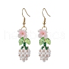 Flower 304 Stainless Steel Glass Seed Beads Dangle Earrings EJEW-MZ00470-3