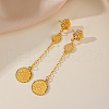 Vintage Flower with Coin Brass Tassel Stud Earrings WA2971-5