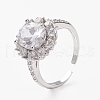 Mother's Day Rings Brass Micro Pave Clear Cubic Zirconia Cuff Rings RJEW-C101-05-2