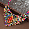 Bohemian Style Colorful Flower Alloy Coral Rhinestone & Polyester Cord Pendant Bib Necklaces for Women FS-WG73F41-01-1