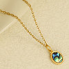 304 Stainless Steel Pave Natural Paua Shell Geometric Oval Pendant Necklaces KL8713-3-4