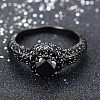 Flat Round Brass Jet Rhinestone Finger Rings FS-WG232E0-04-2