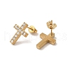 Ion Plating(IP) 304 Stainless Steel Cross Stud Earrings EJEW-C099-10G-3