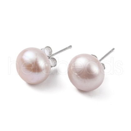 Natural Pearl Round Bead Stud Earrings EJEW-E298-01F-03P-1