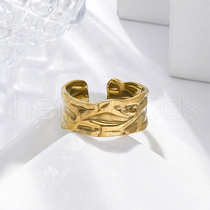 Hammered 304 Stainless Steel Open Cuff Rings RJEW-M019-33G-1