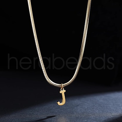 316 Surgical Stainless Steel Initial Pendant Flat Snake Chain Necklaces for Women WGC1053-10-1
