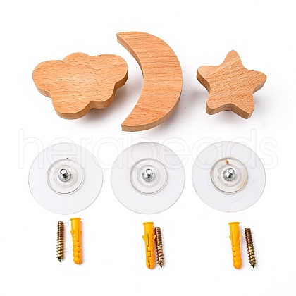 Globleland 6 Sets 3 Style Wood Wall Mounted Hook Hangers AJEW-GL0001-13-1