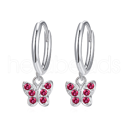 Elegant S925 Sterling Silver Butterfly Hoop Earrings BR6455-6-1