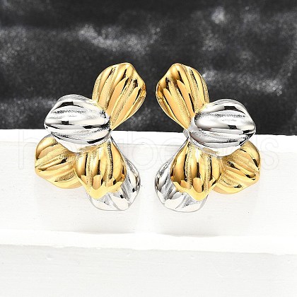 304 Stainless Steel Two-tone Stud Earrings for Women EJEW-R023-01GP-07-1